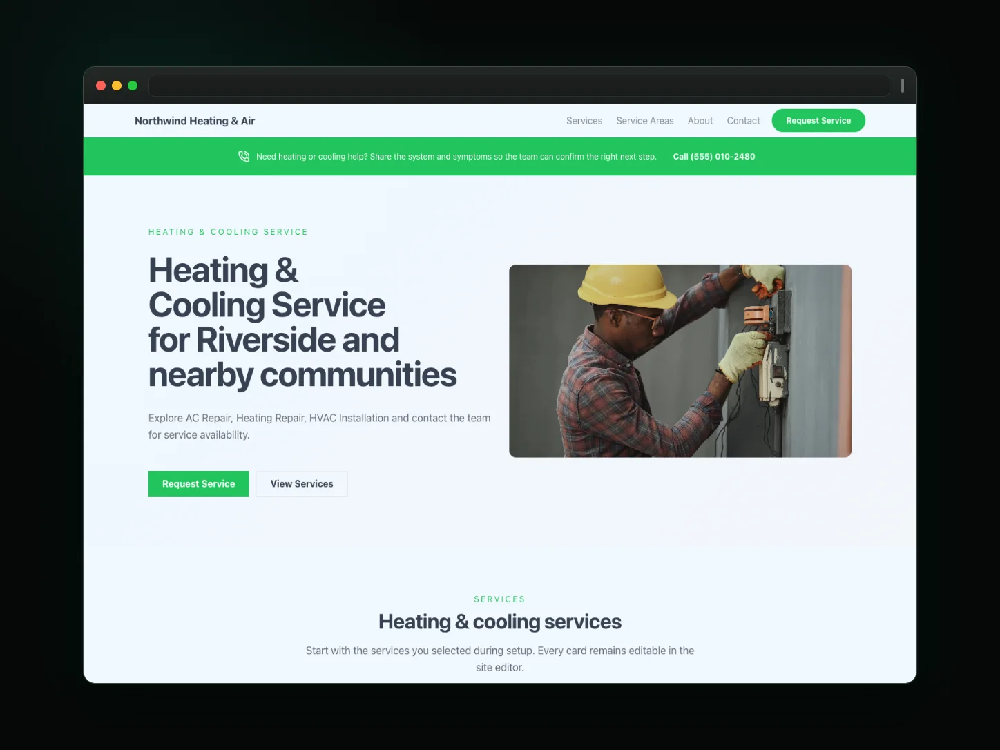 HVAC Service Business website template preview