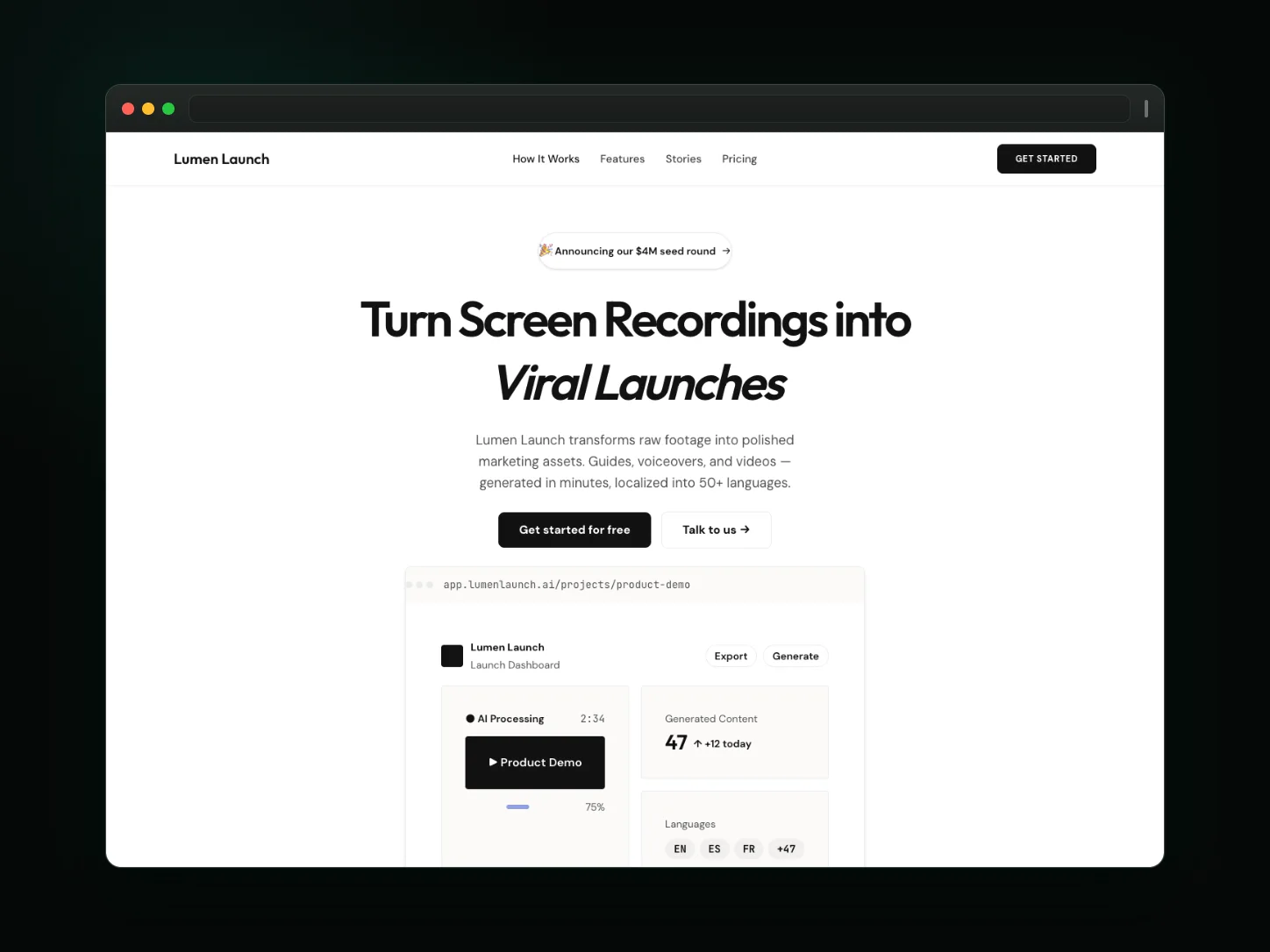 Lumen Launch website template preview