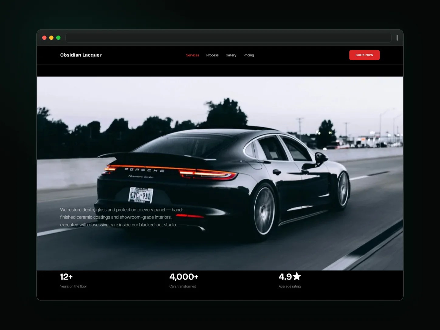 Obsidian Lacquer website template preview