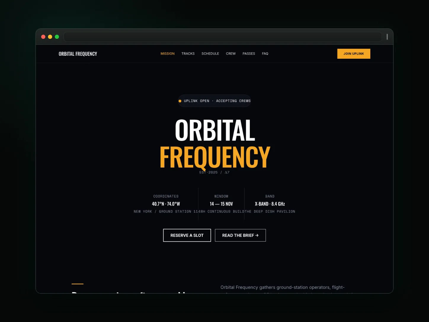 Orbital Frequency website template preview