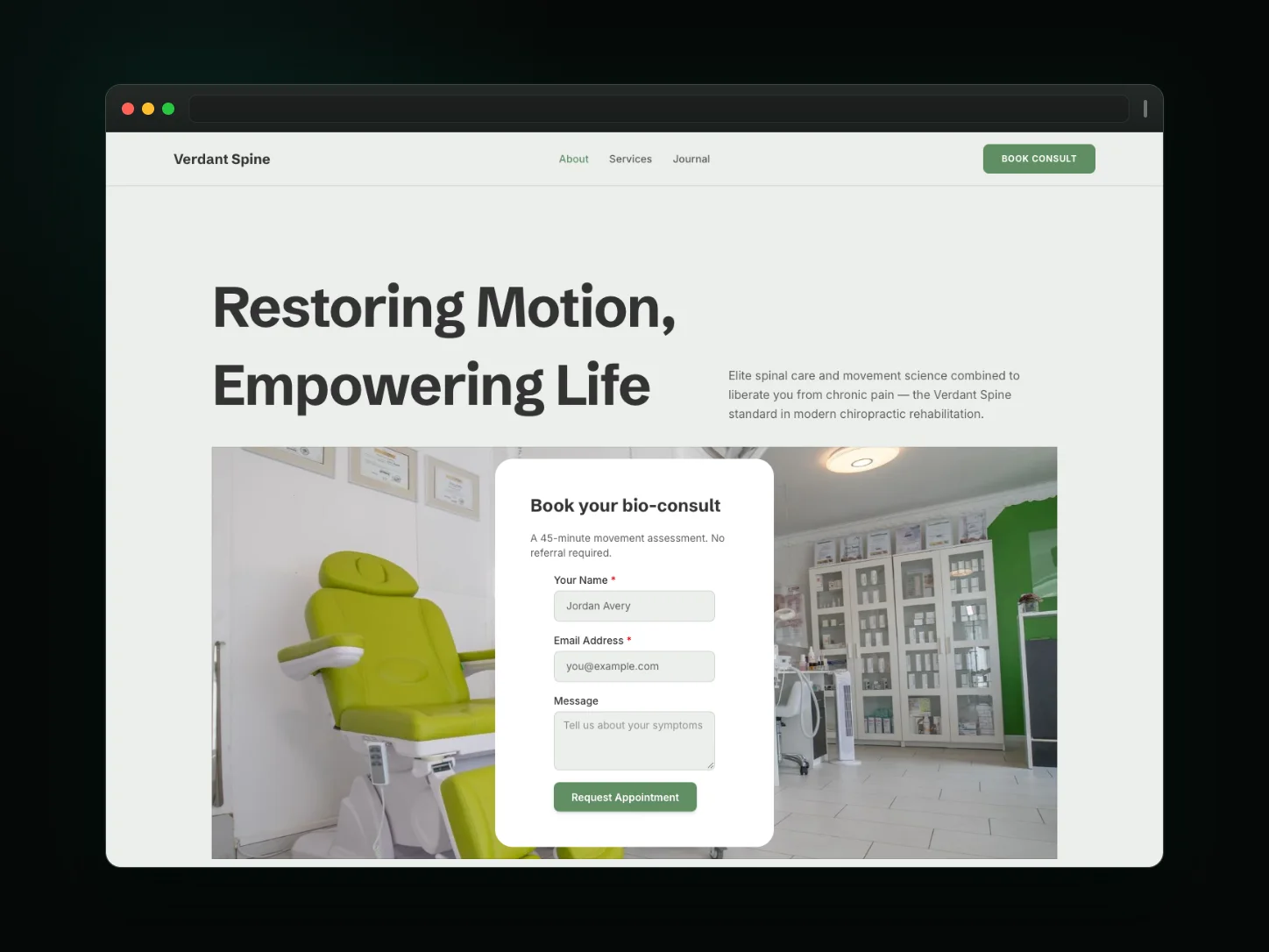 Verdant Spine — clinic website website template