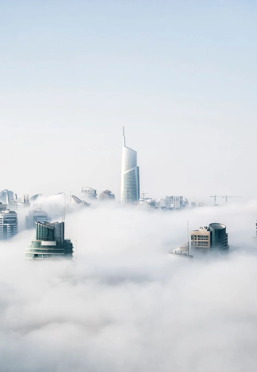 High-rise architectural tower at altitude