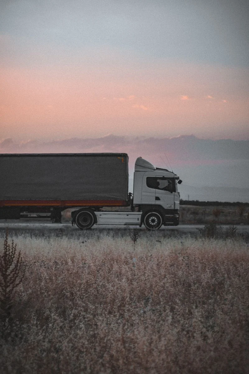 Modern electric freight truck on the road