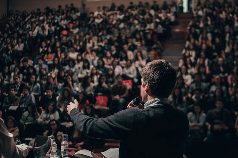 Marlowe speaking at a marketing summit