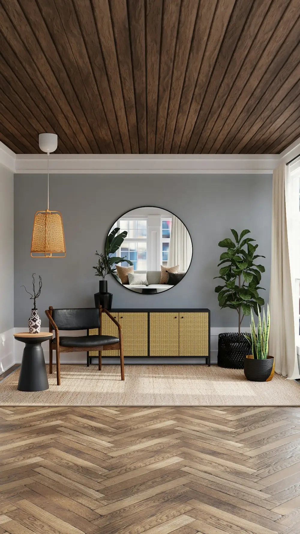 A sunlit interior with warm plaster walls