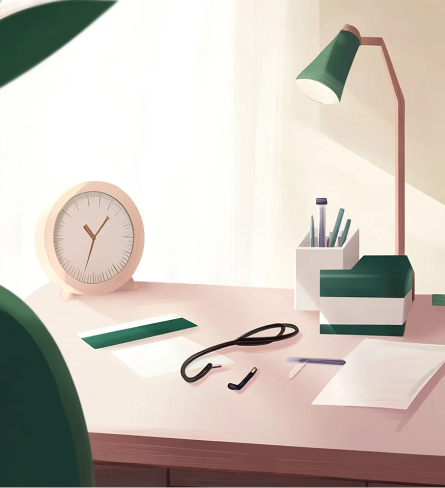 Clock and lamp still life