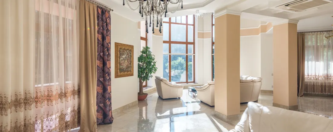 Minimalist stone-and-glass interior