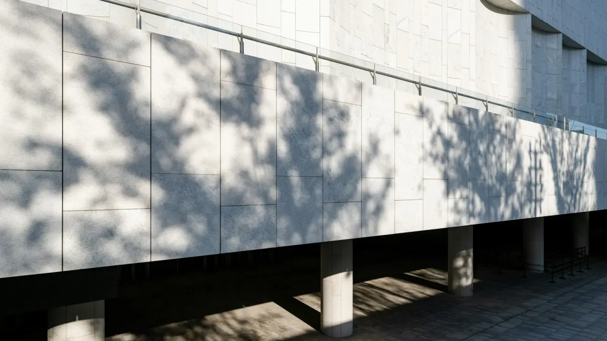 Brutalist concrete structure with dramatic shadows